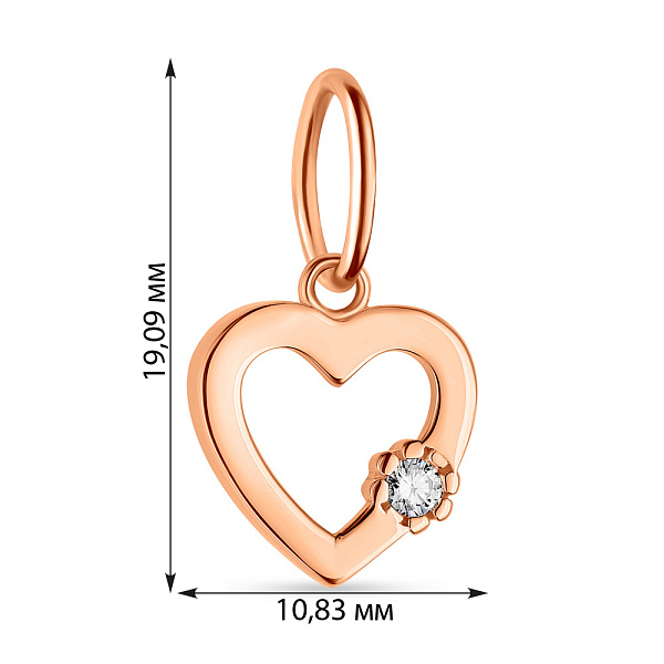 Подвеска "Сердце" из красного золота с одним фианитом (арт. 424492) – изображение 3