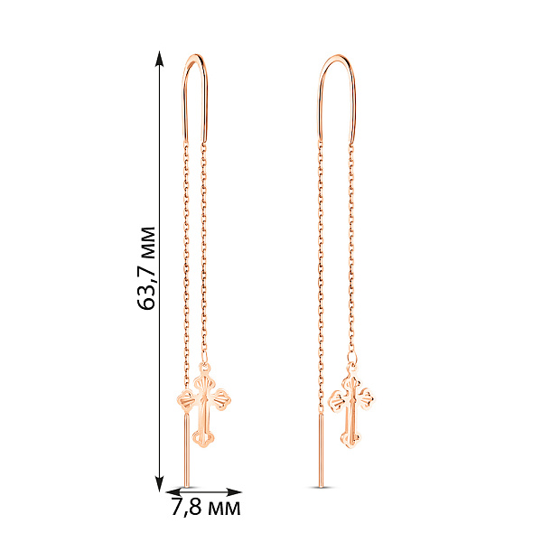 Золоті сережки-протяжки з хрестиками (арт. 1091699) – зображення 4