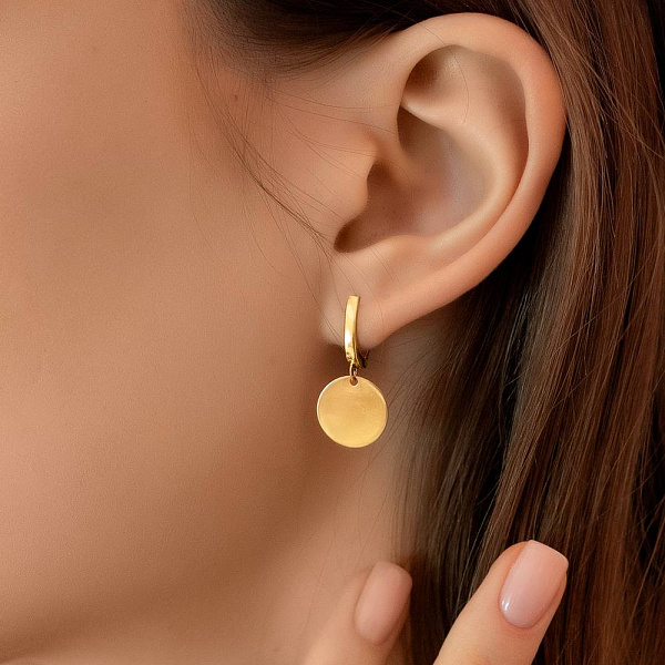 Золоті сережки-підвіски «Монети» в жовтому кольорі металу (арт. 105165/15ж) – зображення 2