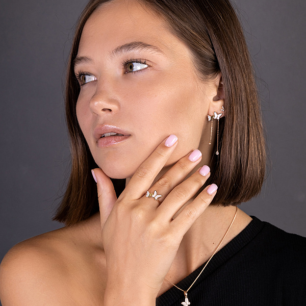 Золота каблучка Метелики з емаллю і фіанітами (арт. 141209еп) – зображення 4