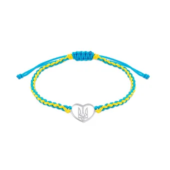 Браслет Тризуб на шовковій нитці зі срібною вставкою для дітей (арт. Х340061гжд)