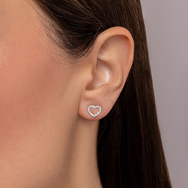 Сережки в формі серця з білого золота з діамантами (арт. Т011257015б) – зображення 3