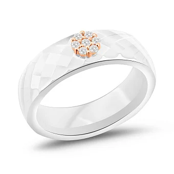 Каблучка з кераміки і золота з діамантами (арт. К011229005кба)