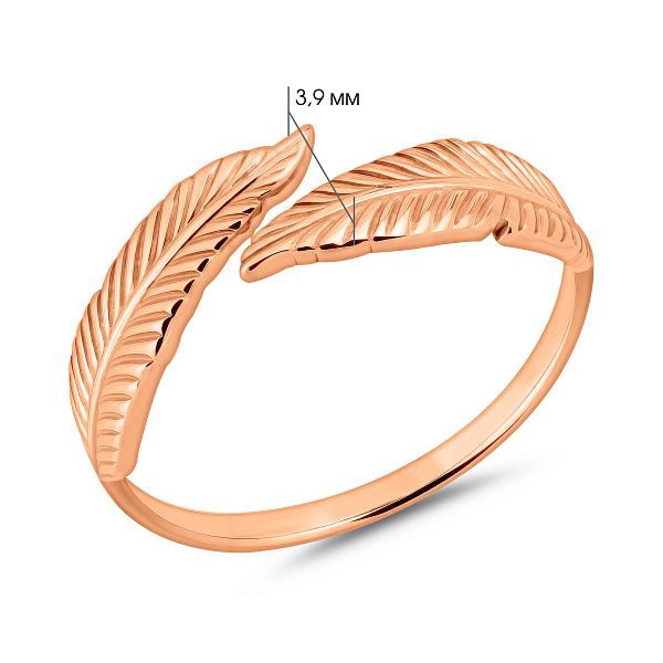 Золотое незамкнутое кольцо Перо без камней (арт. 141187) – изображение 4