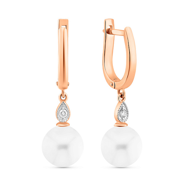 Золоті сережки-підвіски з перлами (арт. 2105855101) – зображення 1