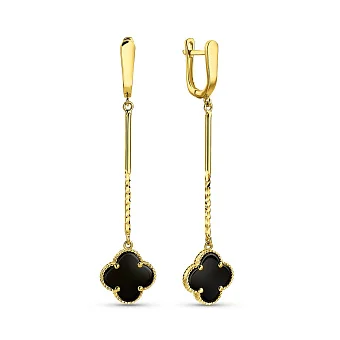 Золоті сережки Клевер з оніксом (арт. 1091251/15жо)