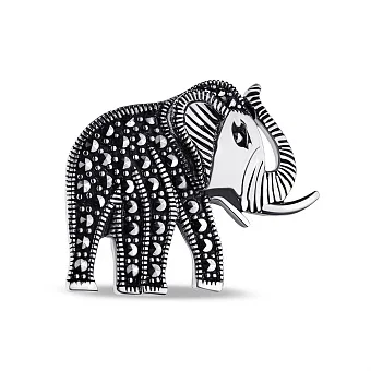 Брошка зі срібла Слон з марказитами  (арт. 7405/181мрк)