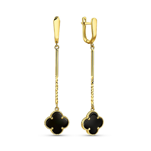 Золотые серьги Клевер с ониксом (арт. 1091251/15жо) – изображение 1