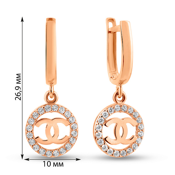 Золоті сережки-підвіски з фіанітами (арт. 1091405) – зображення 2