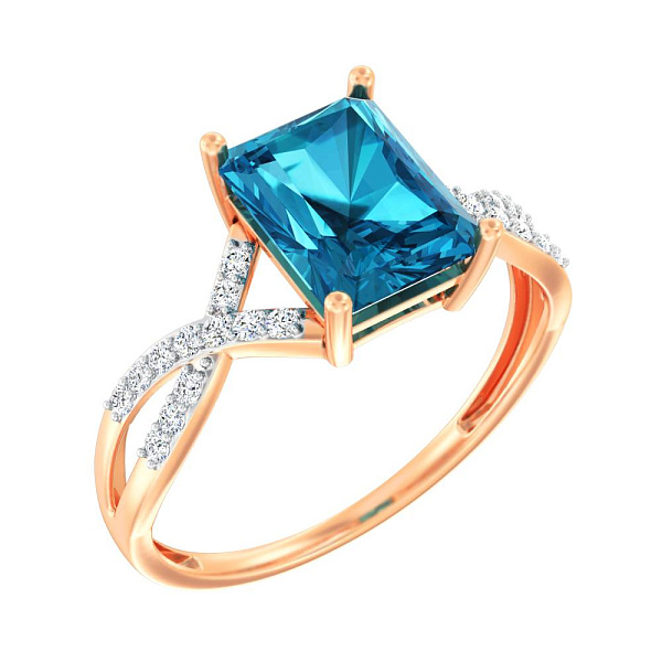 Золота каблучка з великим топазом Лондон і фіанітами (арт. 140859Пл) – зображення 1