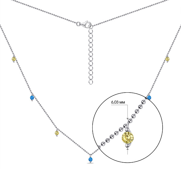 Серебряное колье с голубыми и желтыми альпинитами (арт. 7507/1524агж) – изображение 2
