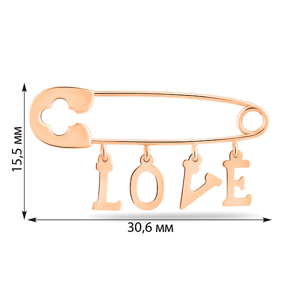 Золотая булавка Love с подвесками (арт. 360218) – изображение 3
