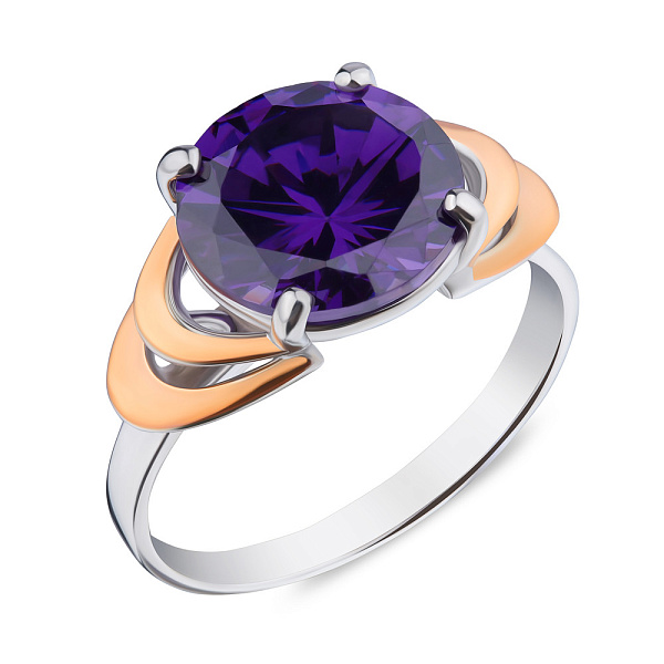 Серебряное кольцо с аметистом и золотыми накладками (арт. 7201/112Акп) – изображение 1