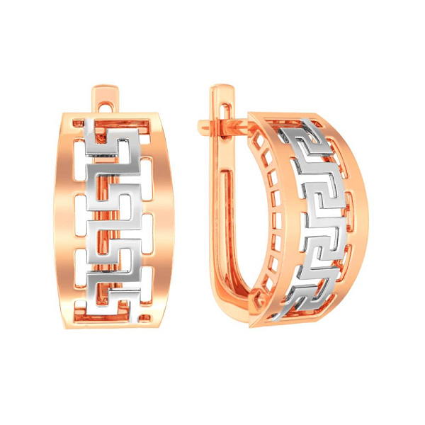 Серьги Олимпия из красного золота с греческим орнаментом (арт. 111182) – изображение 1