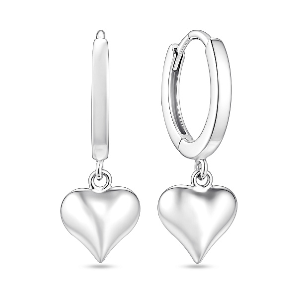 Серебряные серьги-кольца с подвеской сердечко (арт. 7502/10538/15) – изображение 1