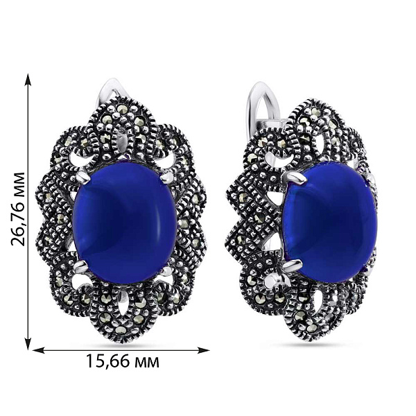 Сережки зі срібла з оніксом і марказитами (арт. 7402/3751мркос) – зображення 2