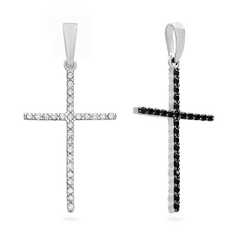 Фото Хрестик двосторонній з білого золота з фіанітами (арт. 440419бч)