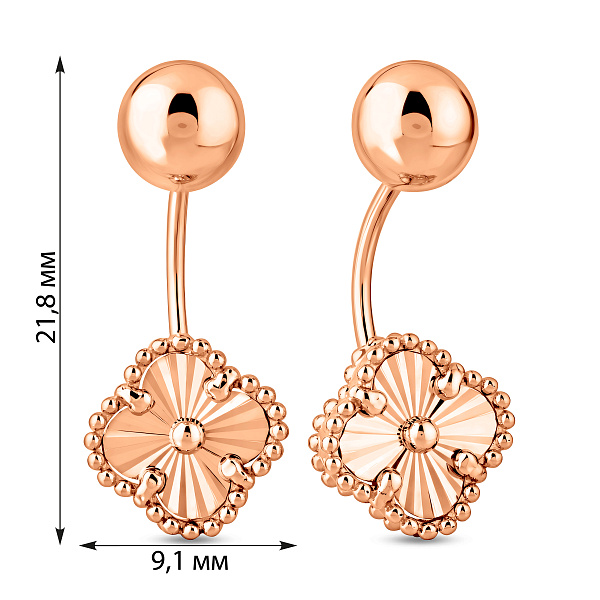 Золотые пусеты-джекеты в красном цвете металла (арт. 1092136/9а) – изображение 2