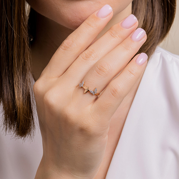 Золотое кольцо Бабочки с фианитами (арт. 141228) – изображение 3