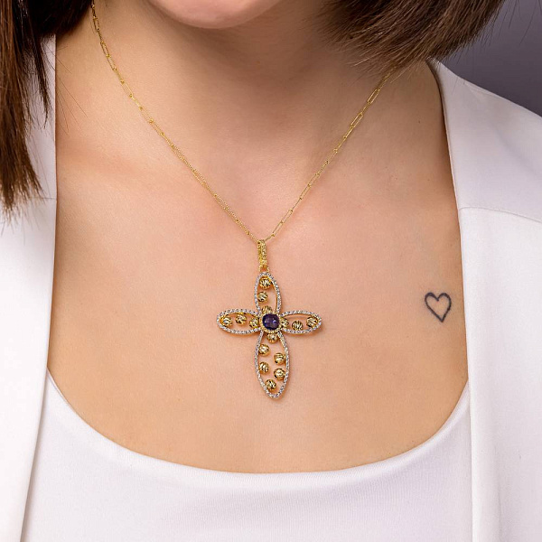 Хрестик Francelli з жовтого і білого золота (арт. 424852жбс) – зображення 2