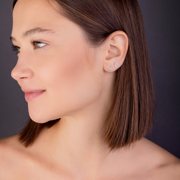 Золотые серьги луна и звезда с бриллиантами  (арт. С341320010б) – изображение 3