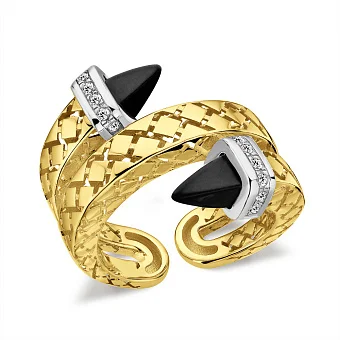 Золотое кольцо с ониксом и фианитами Francelli (арт. е156650жбо)