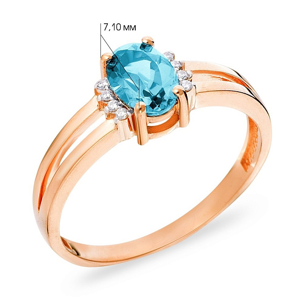 Каблучка з червоного золота з кварцом і фіанітами (арт. 140657ПсГ) – зображення 2