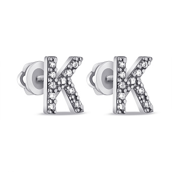 Фото Срібні сережки-пусети Літера К з фіанітами (арт. 7518/1092всю)
