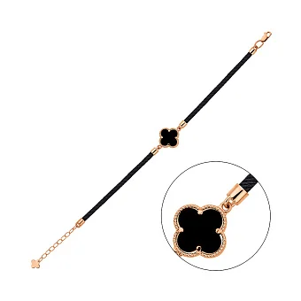 Браслет на нитці з оніксом і золотими вставками (арт. 340099чо)