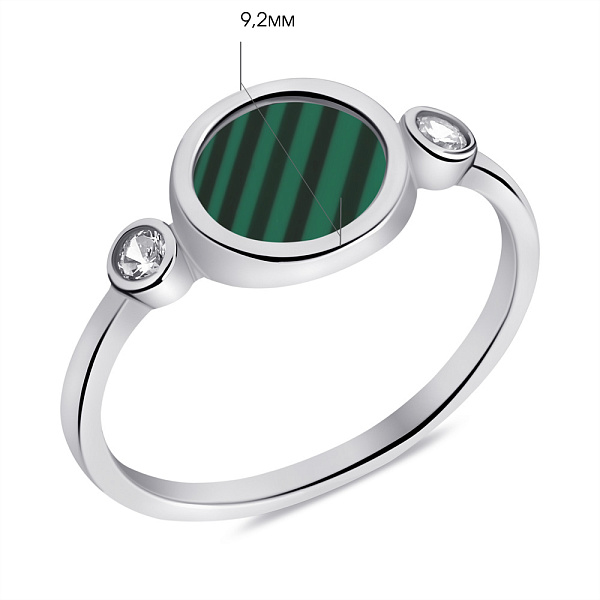 Срібна каблучка з малахітом та фіанітами (арт. 7501/6788млх) – зображення 2