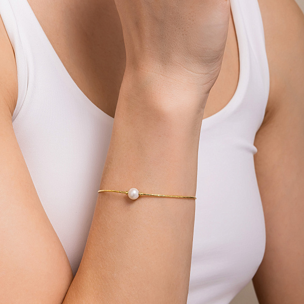 Срібний браслет з перлиною і жовтим родіюванням (арт. 7509/4492жжб) – зображення 2