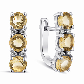 Серебряные серьги с цитрином и фианитами (арт. 7502/2193531цтр)