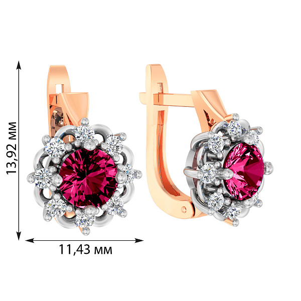 Сережки з червоного золота з гранатом і фіанітами (арт. 111042ПгР) – зображення 2