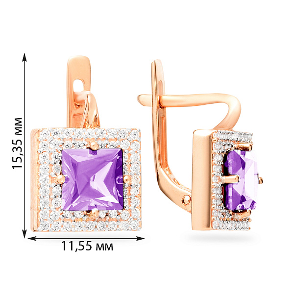 Серьги из красного золота с аметистом и фианитами (арт. 110364Па) – изображение 3