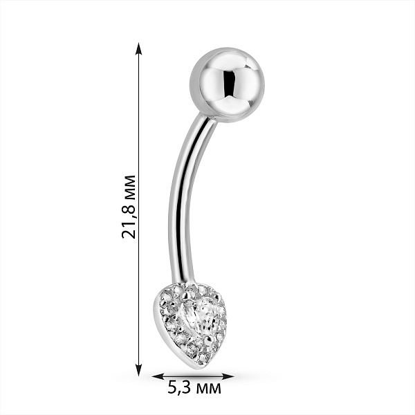Срібна сережка-пірсинг Серце з фіанітами (арт. 7512/2185802) – зображення 2