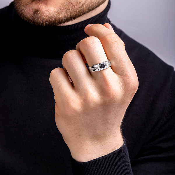 Печатка з білого золота з діамантами і сапфіром (арт. К341536015бс) – зображення 3