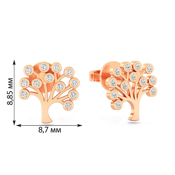 Золотые серьги-пусеты Дерево с фианитами (арт. 110522) – изображение 2