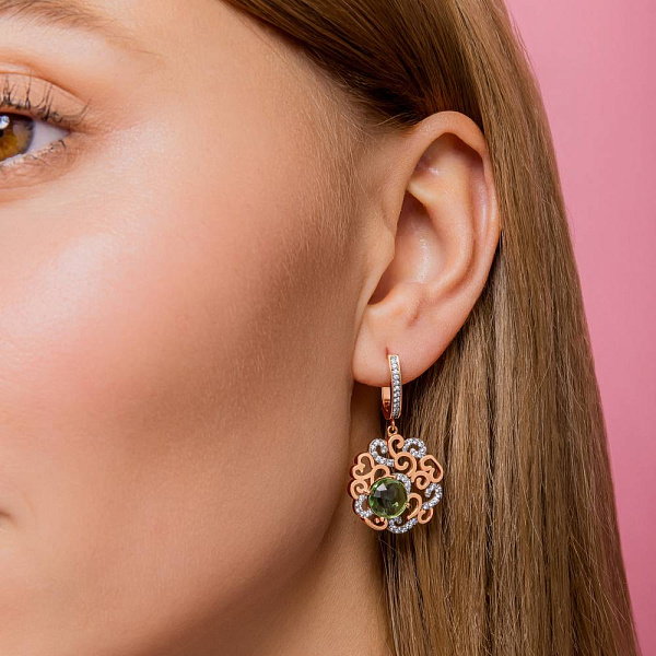 Золотые серьги-подвески с кварцем (арт. 103286Пкз) – изображение 2