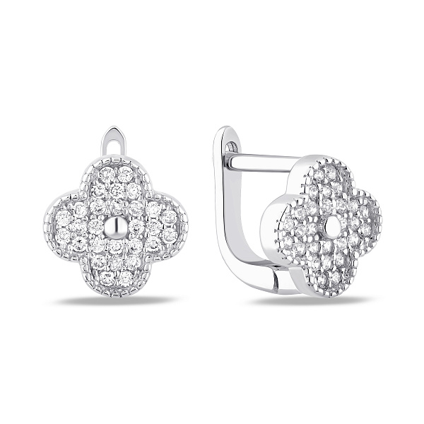 Серебряные серьги Клевер с фианитами (арт. 7502/10072/9) – изображение 1