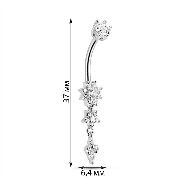 Серебряная серьга-пирсинг для пупка с фианитами (арт. 7512/2185857) – изображение 2