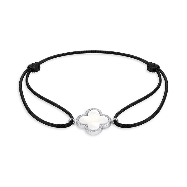 Браслет на нитці зі срібною вставкою з перламутром і фіанітами (арт. 7309/4481/20пч) – зображення 1