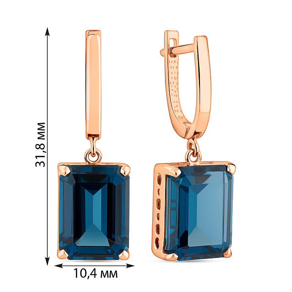 Золоті сережки-підвіски з топазом (арт. 103093Т) – зображення 2