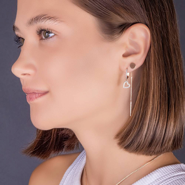 Золотые серьги Сердце с фианитами (арт. 2109371101) – изображение 2