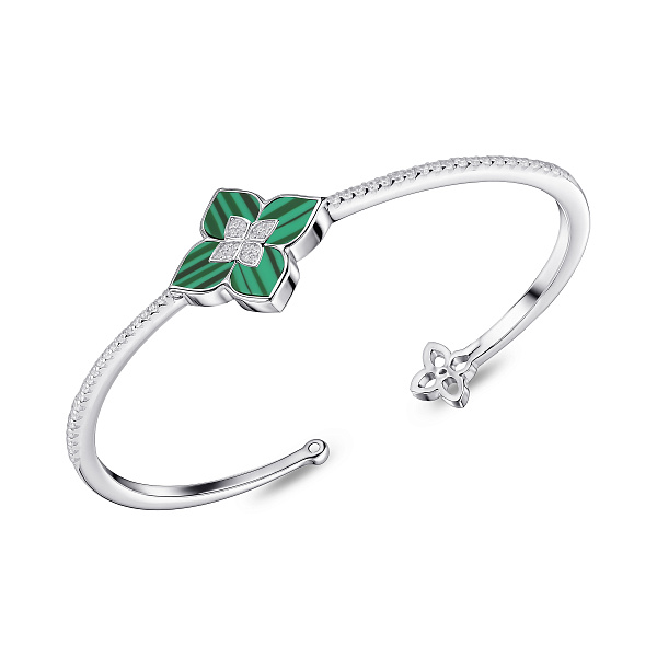 Срібний жорсткий браслет Квітка з малахітом (арт. 7509/2183310/20млх) – зображення 1