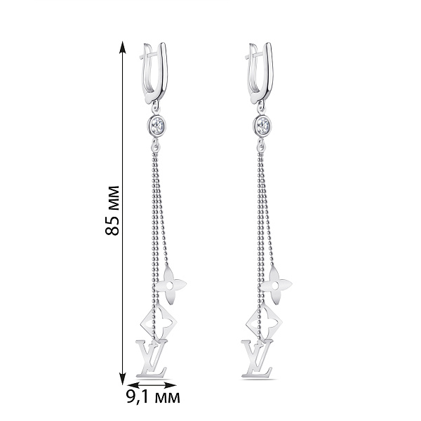 Серебряные сережки-подвески с фианитами (арт. 7502/4184) – изображение 2