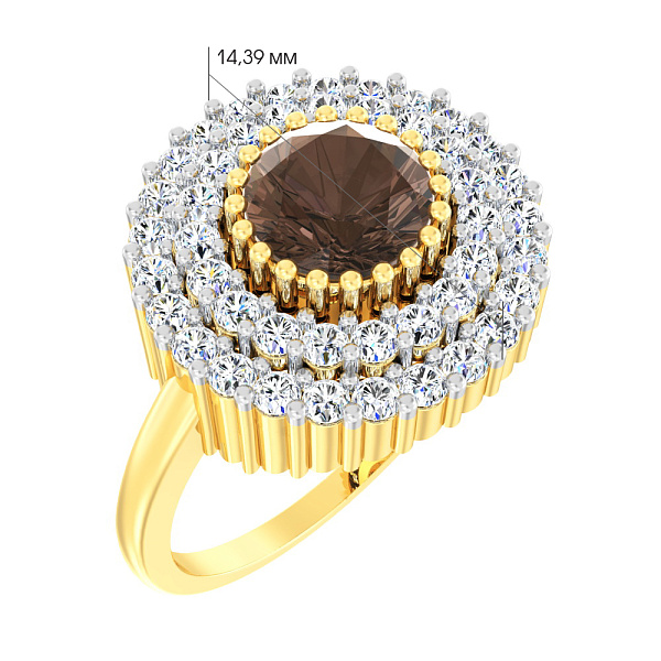 Золота каблучка з кварцом і фіанітами (арт. 140393Пжкр) – зображення 2