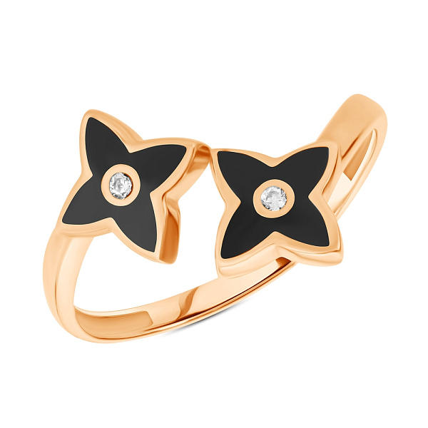 Золотое кольцо с цветами и эмалью (арт. 154450еч) – изображение 2