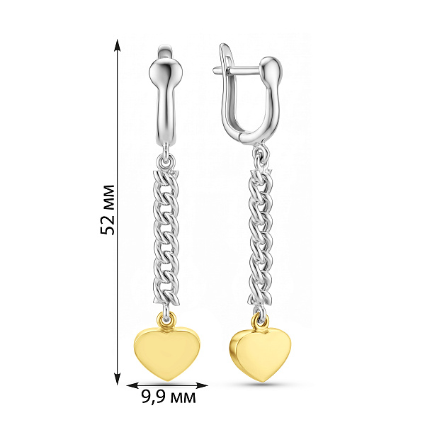 Серьги из белого и желтого золота без камней (арт. 101856бж) – изображение 3