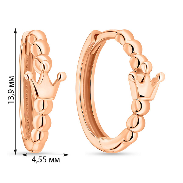 Золоті сережки-кільця "Корона" без каміння (арт. 108752/15) – зображення 4