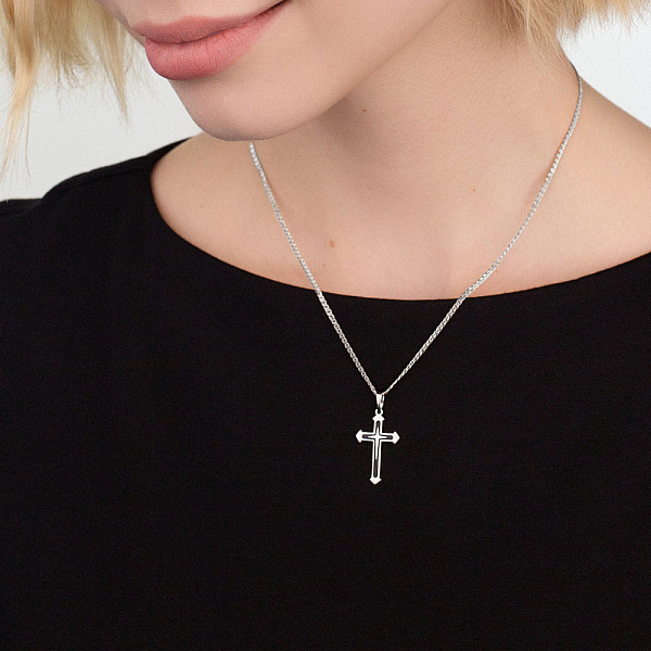 Хрестик з білого золота з емаллю (арт. 440876беч) – зображення 2